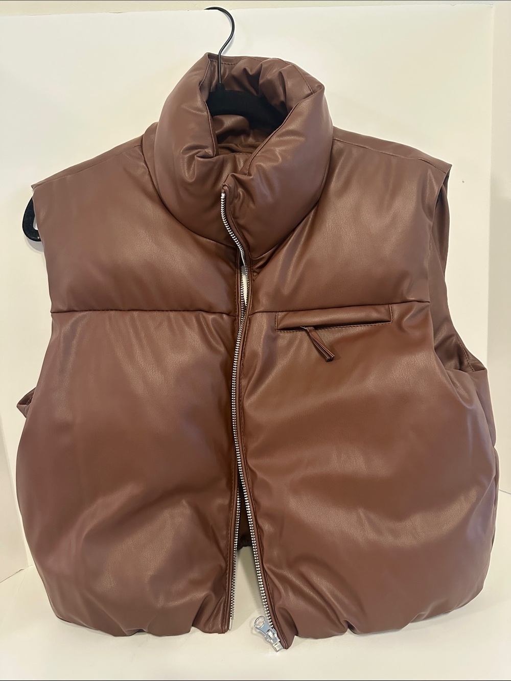Forever 21 Brown Puffer Vest with High Collar